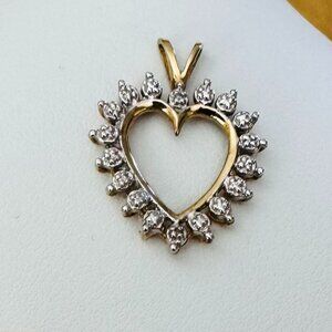 10K Yellow Gold Heart Pendant with Diamonds and Nugget Halo vintage